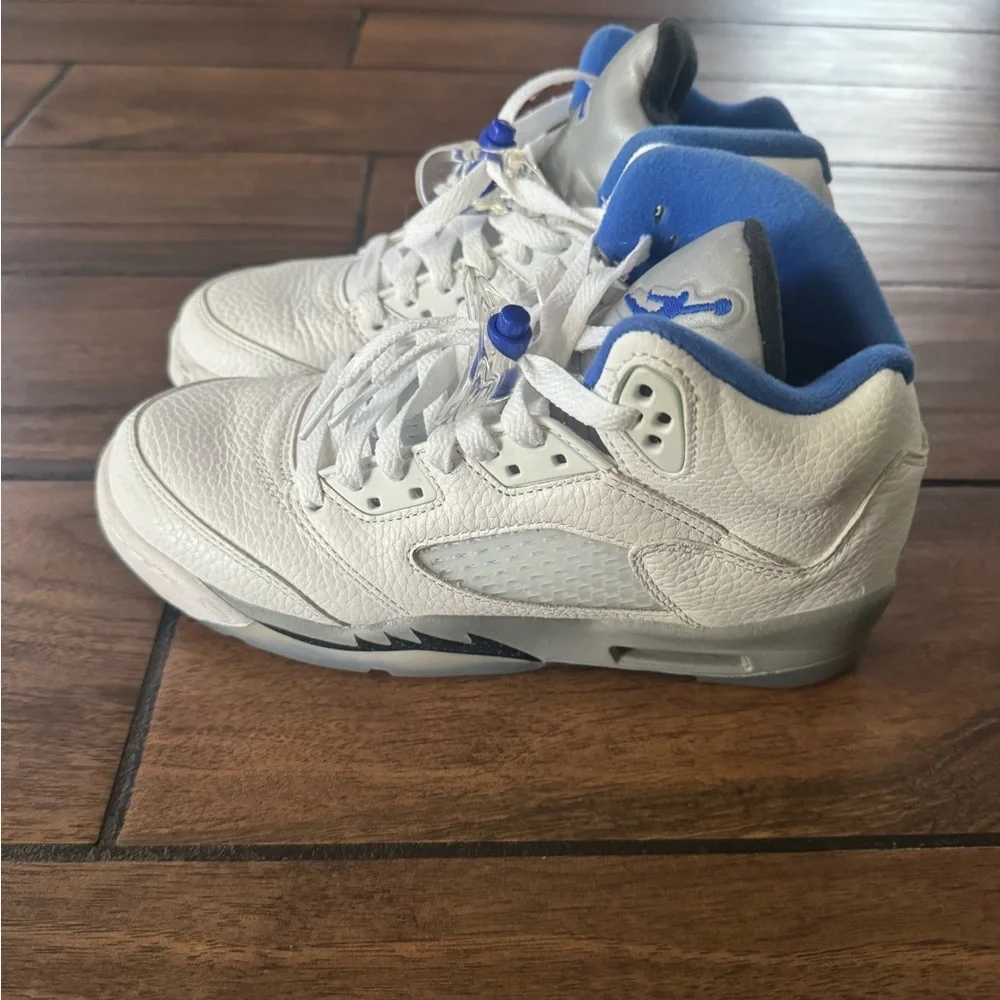 Jordan Kids White Sneakers with Gray and Blue Accents